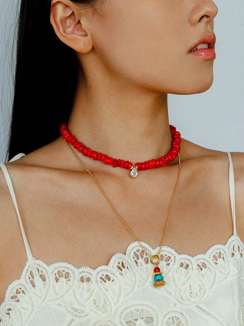 Teardrop Zircon Pendant Red Gemstone Necklace gembea jewelry