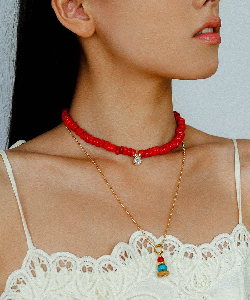 Teardrop Zircon Pendant Red Gemstone Necklace gembea jewelry