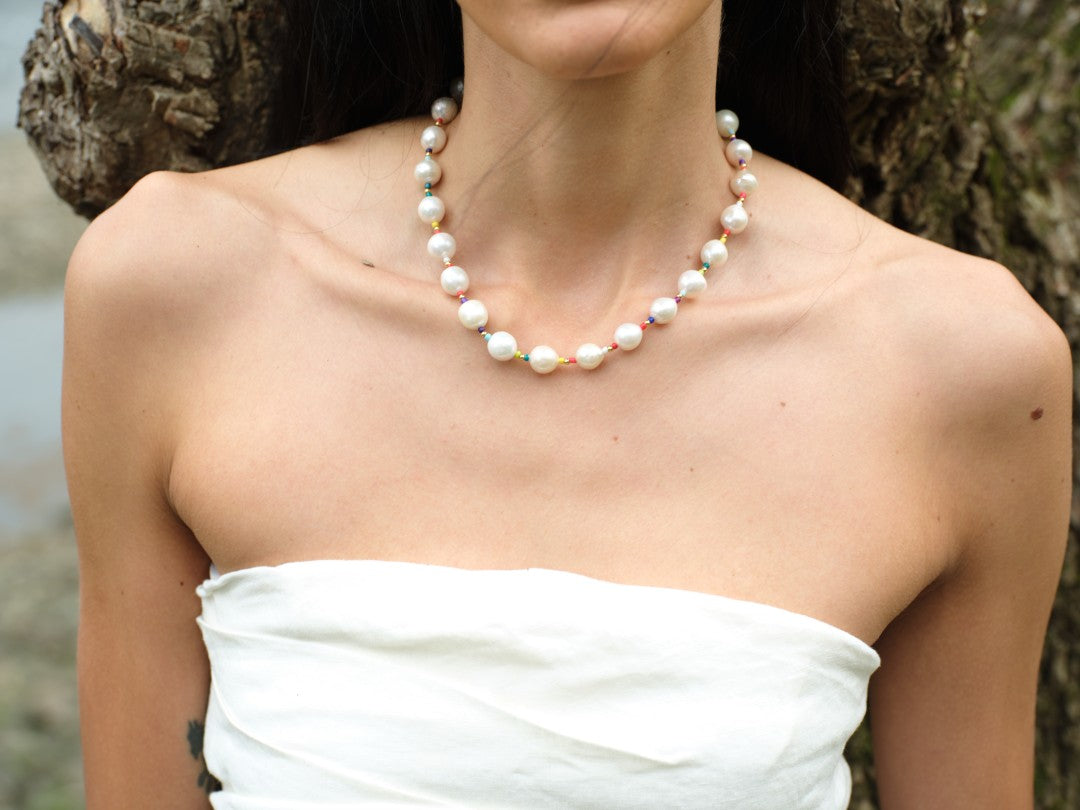 Textured Bloom Colorful Beaded Baroque Pearl Necklace gembea jewelry