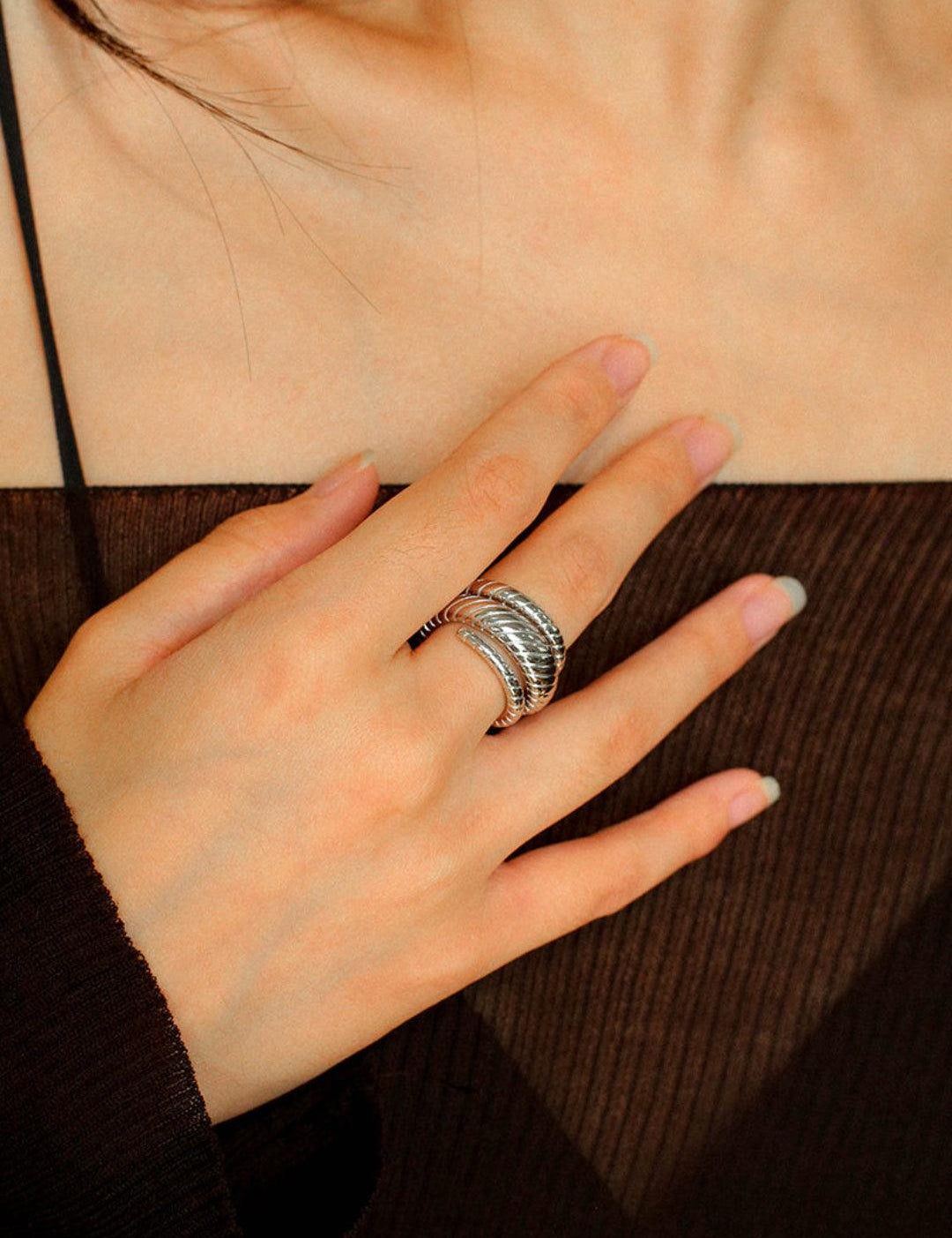 S925 Silver Thread Multi-loop Wide Ring - Gembea Jewelry
