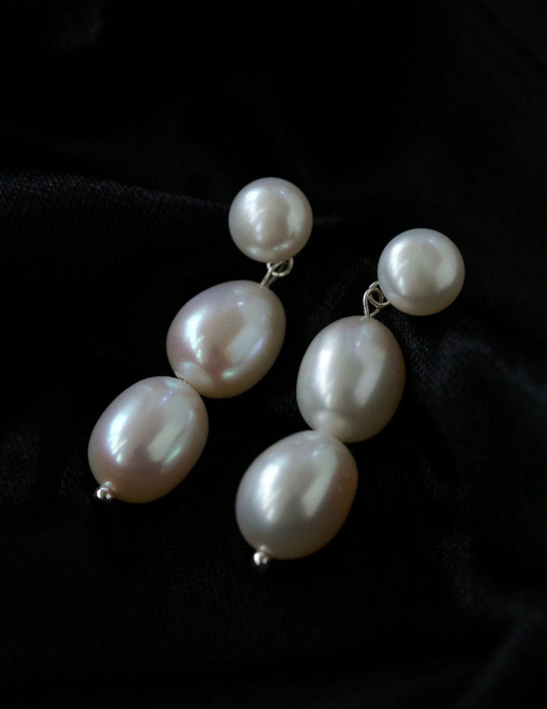 Three Freshwater Pearl Drop Earrings - Gembea Jewelry