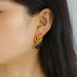 Three Hoops Black Agate Pendant Earrings - Gembea Jewelry