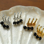 Three Hoops Black Agate Pendant Earrings - Gembea Jewelry