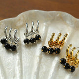 Three Hoops Black Agate Pendant Earrings - Gembea Jewelry
