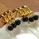 Three Hoops Black Agate Pendant Earrings - Gembea Jewelry