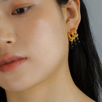 Three Hoops Black Agate Pendant Earrings - Gembea Jewelry