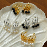 Three Hoops Black Agate Pendant Earrings - Gembea Jewelry