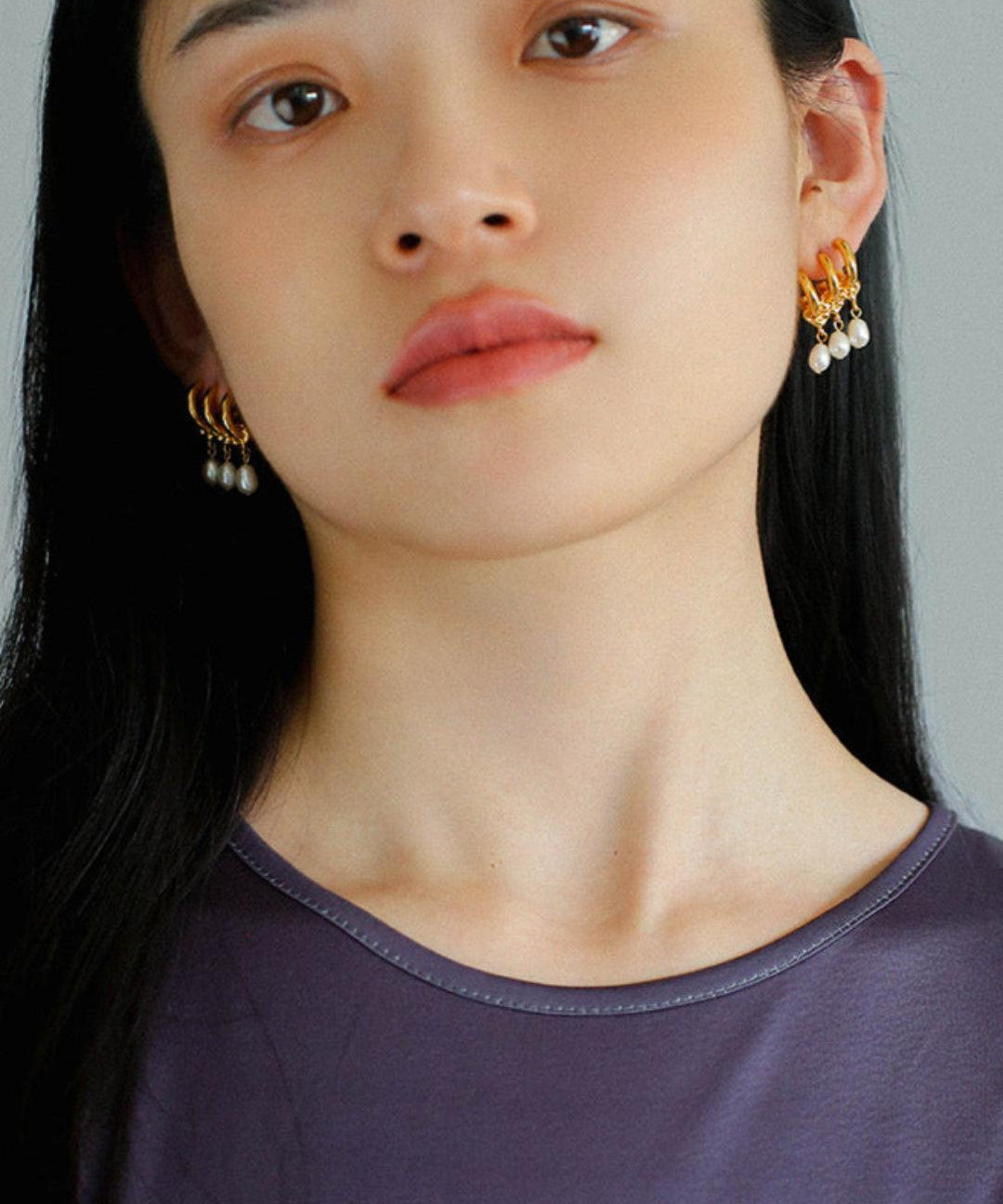 Three Hoops Natural Pearl Pendant Earrings - Gembea Jewelry