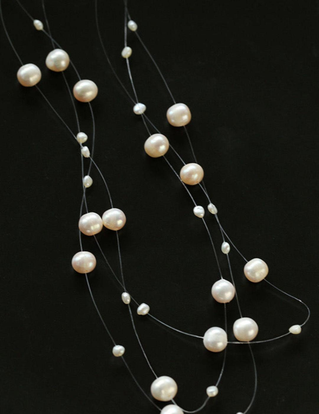 Three Layer Natural Freshwater Pearl Necklace - Gembea Jewelry