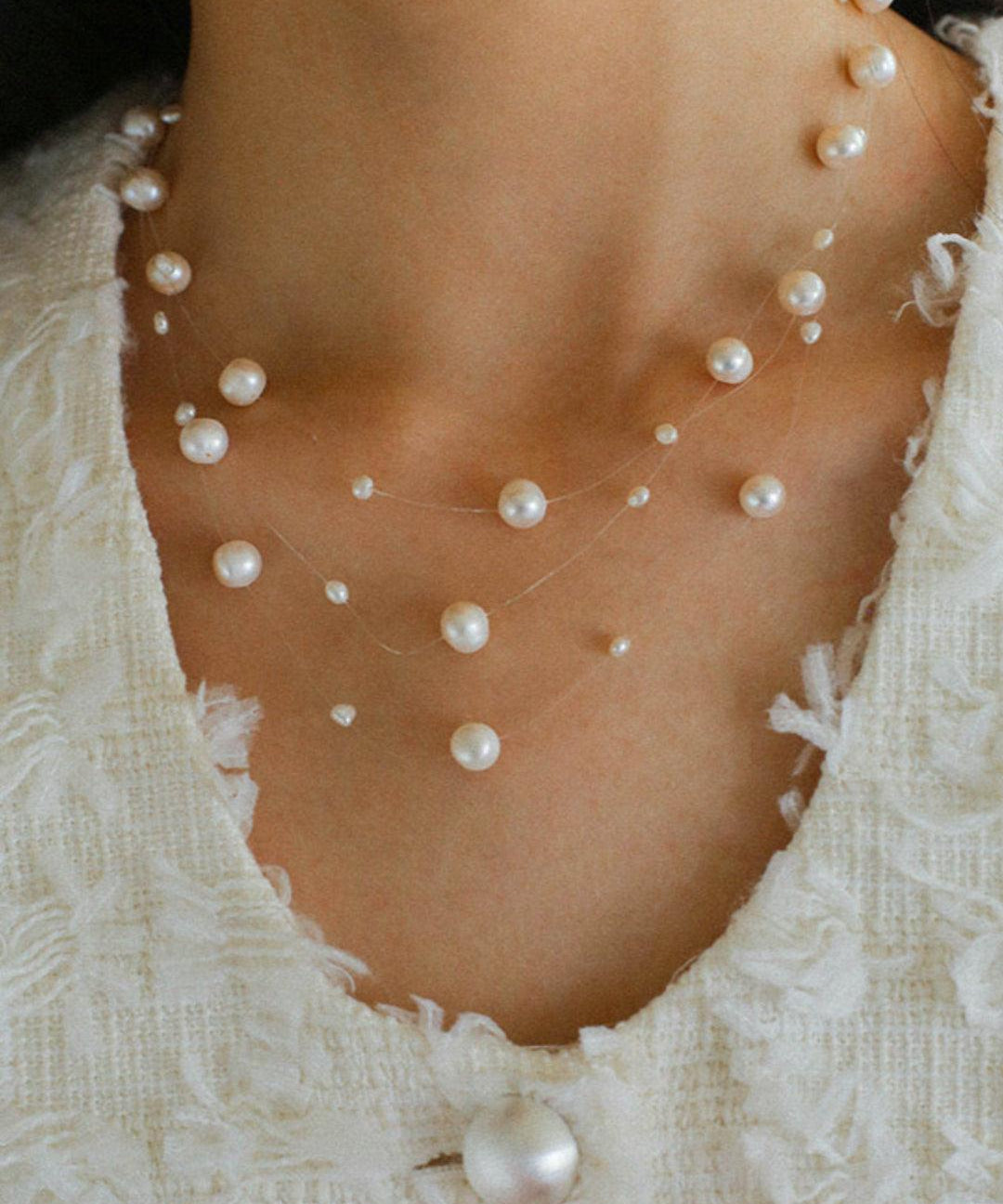 Three Layer Natural Freshwater Pearl Necklace - Gembea Jewelry
