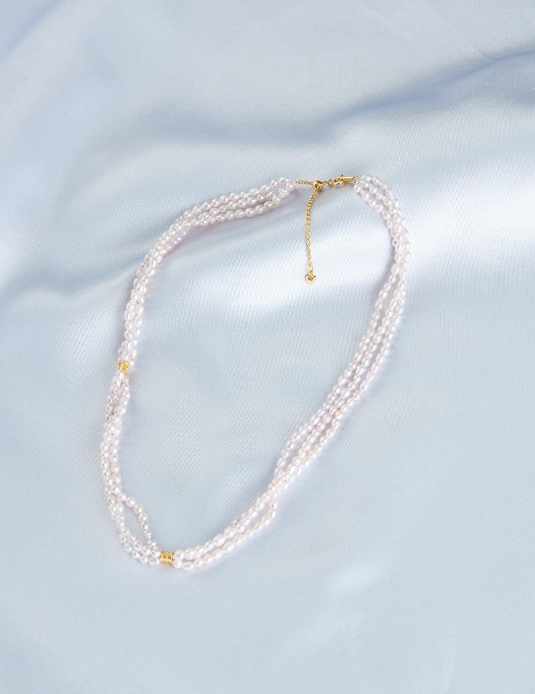 Three Layers Pink Freshwater Pearl Beaded Necklace - Gembea Jewelry