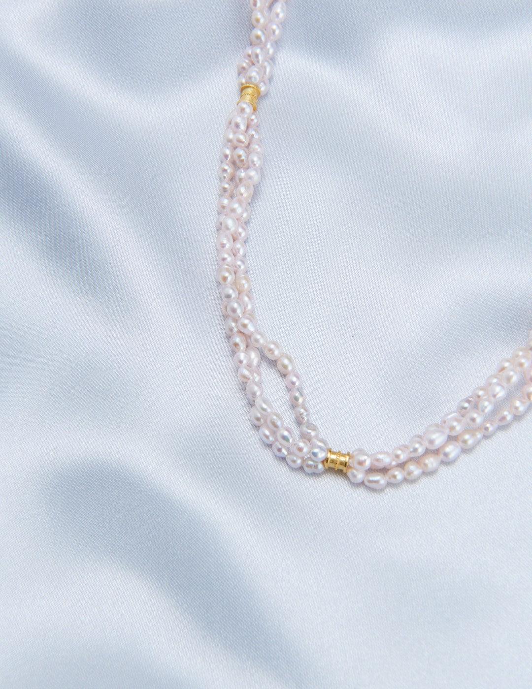 Three Layers Pink Freshwater Pearl Beaded Necklace - Gembea Jewelry