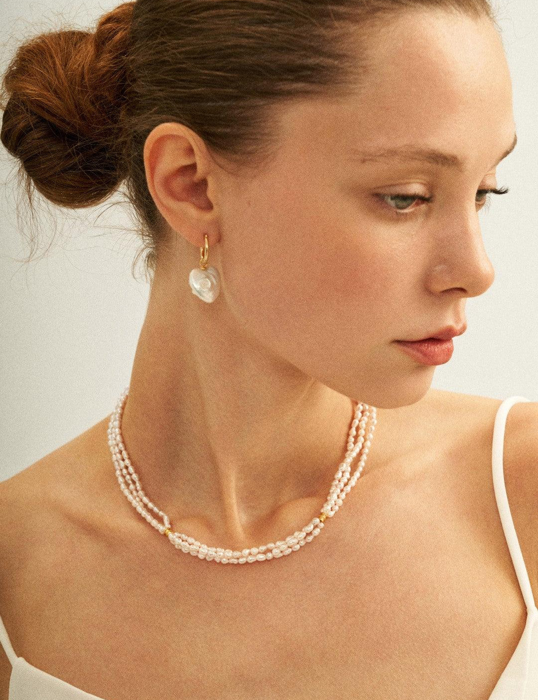 Three Layers Pink Freshwater Pearl Beaded Necklace - Gembea Jewelry