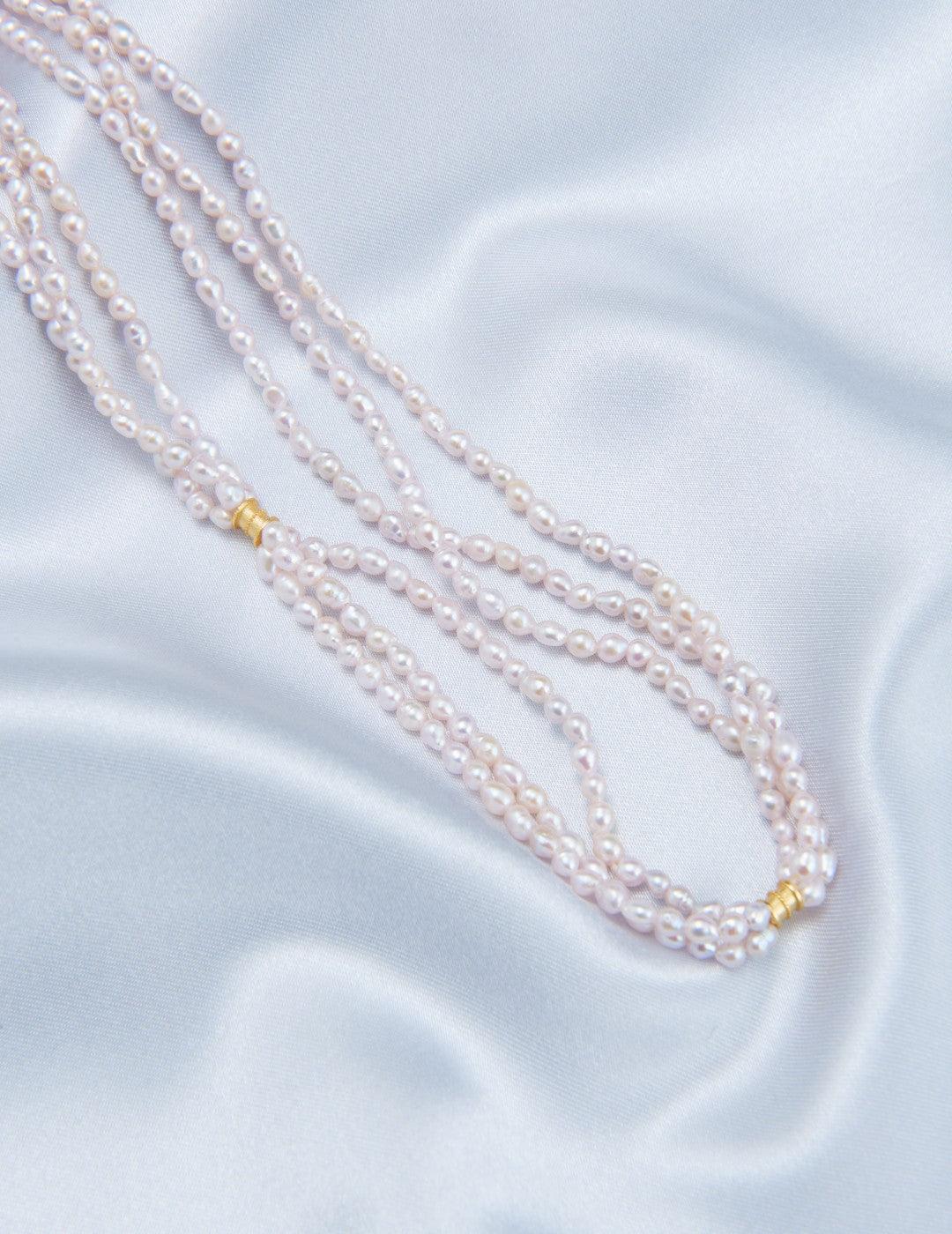 Three Layers Pink Freshwater Pearl Beaded Necklace - Gembea Jewelry