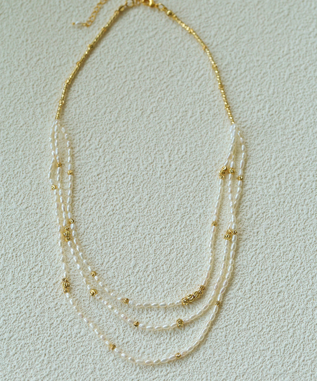 Three Layers Rice Pearl Beaded Necklace gembea jewelry