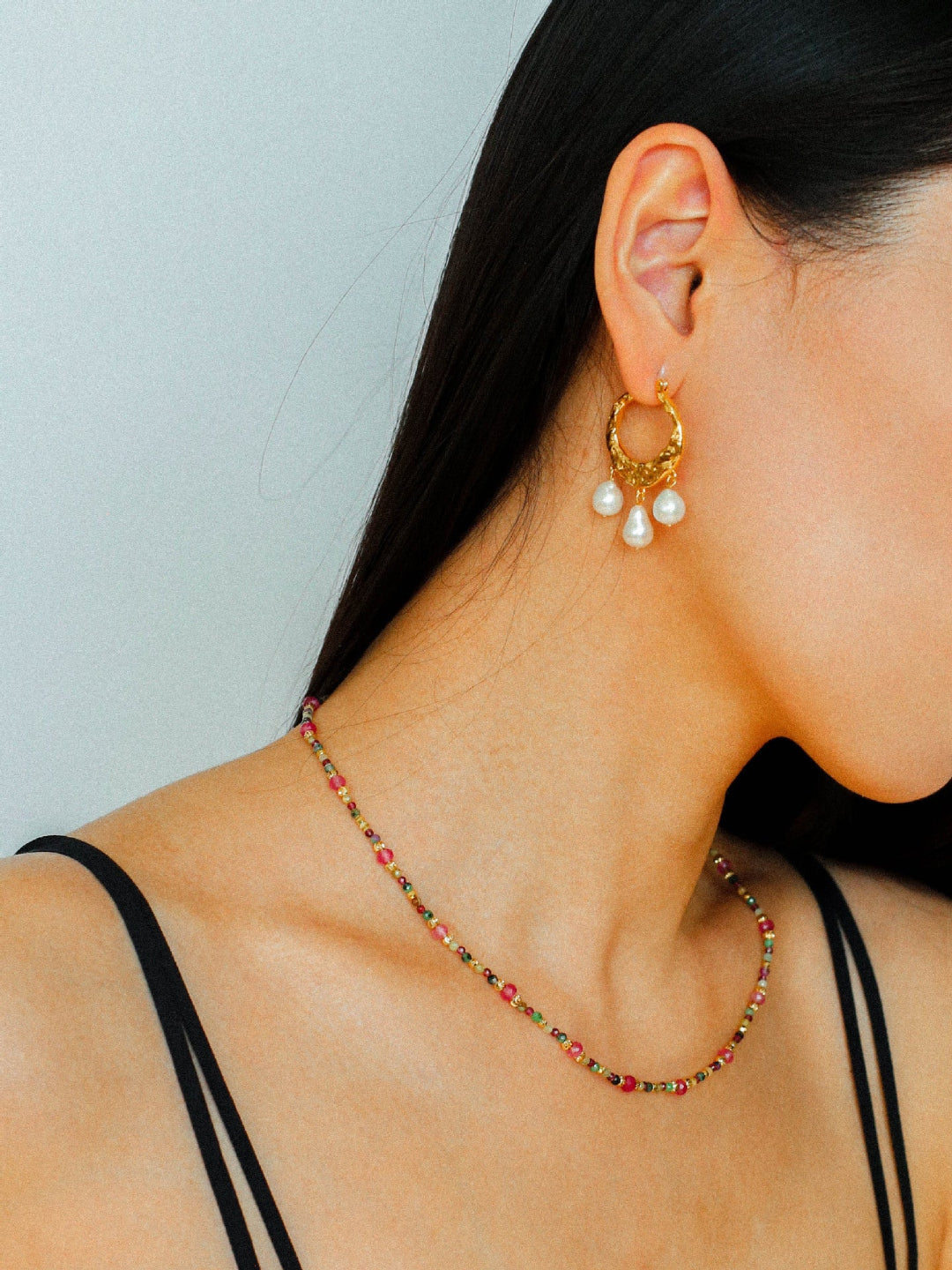 Gembea Jewelry Pearl Drop Hoop Earrings