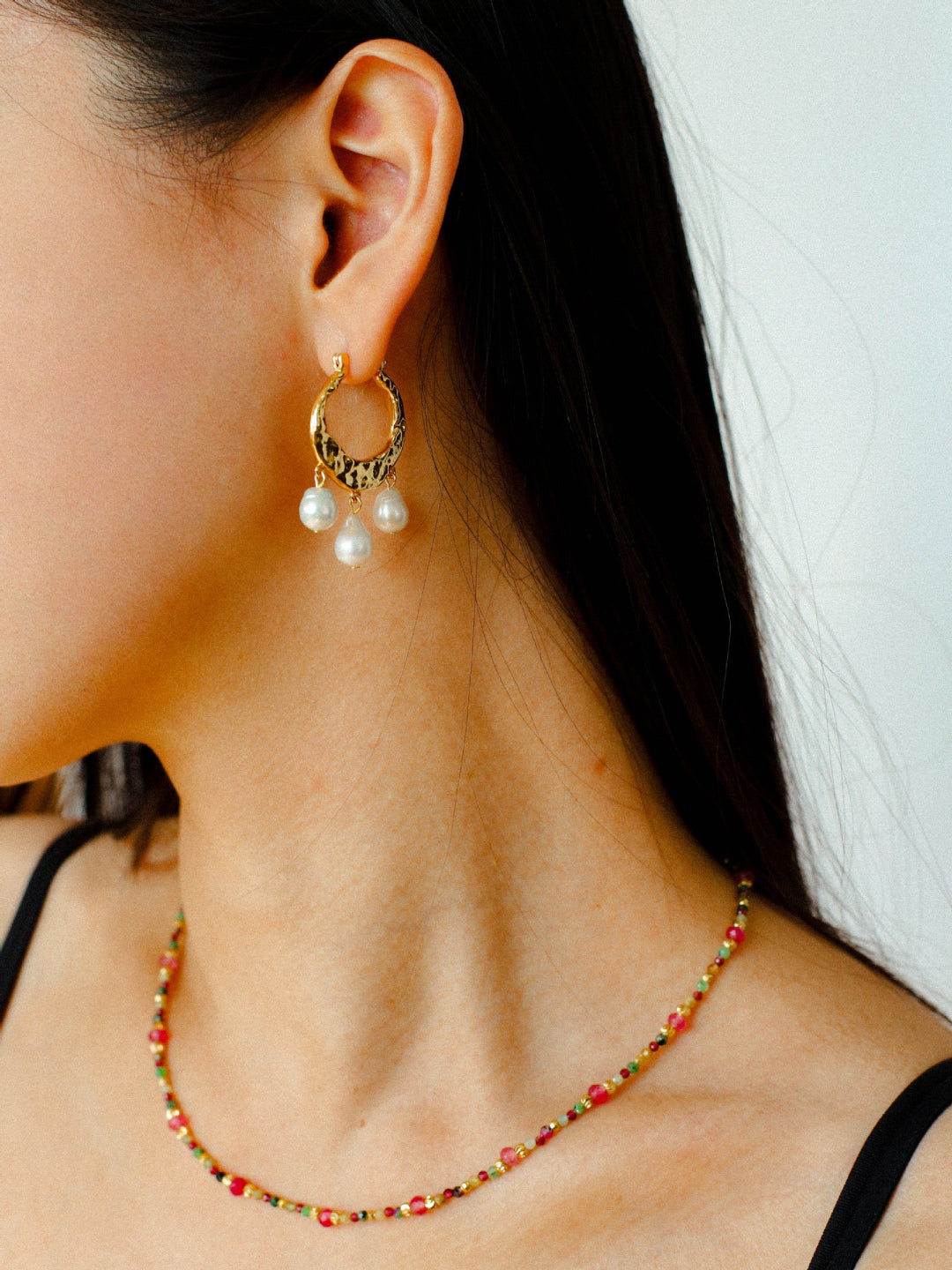 Gembea Jewelry Pearl Drop Hoop Earrings