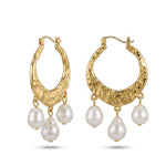 Three Pearls Drop Hoop Earrings gembea jewelry