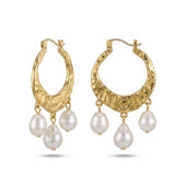 Three Pearls Drop Hoop Earrings gembea jewelry