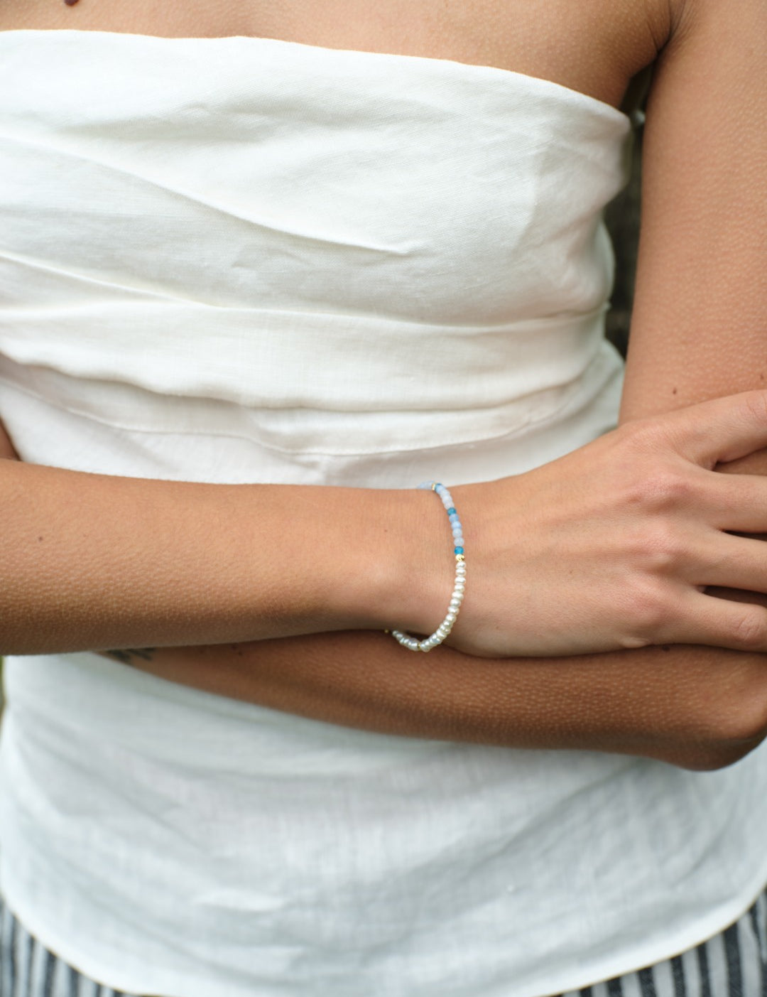 Tidal Stars Aquamarine Freshwater Pearl Bracelet gembea jewelry