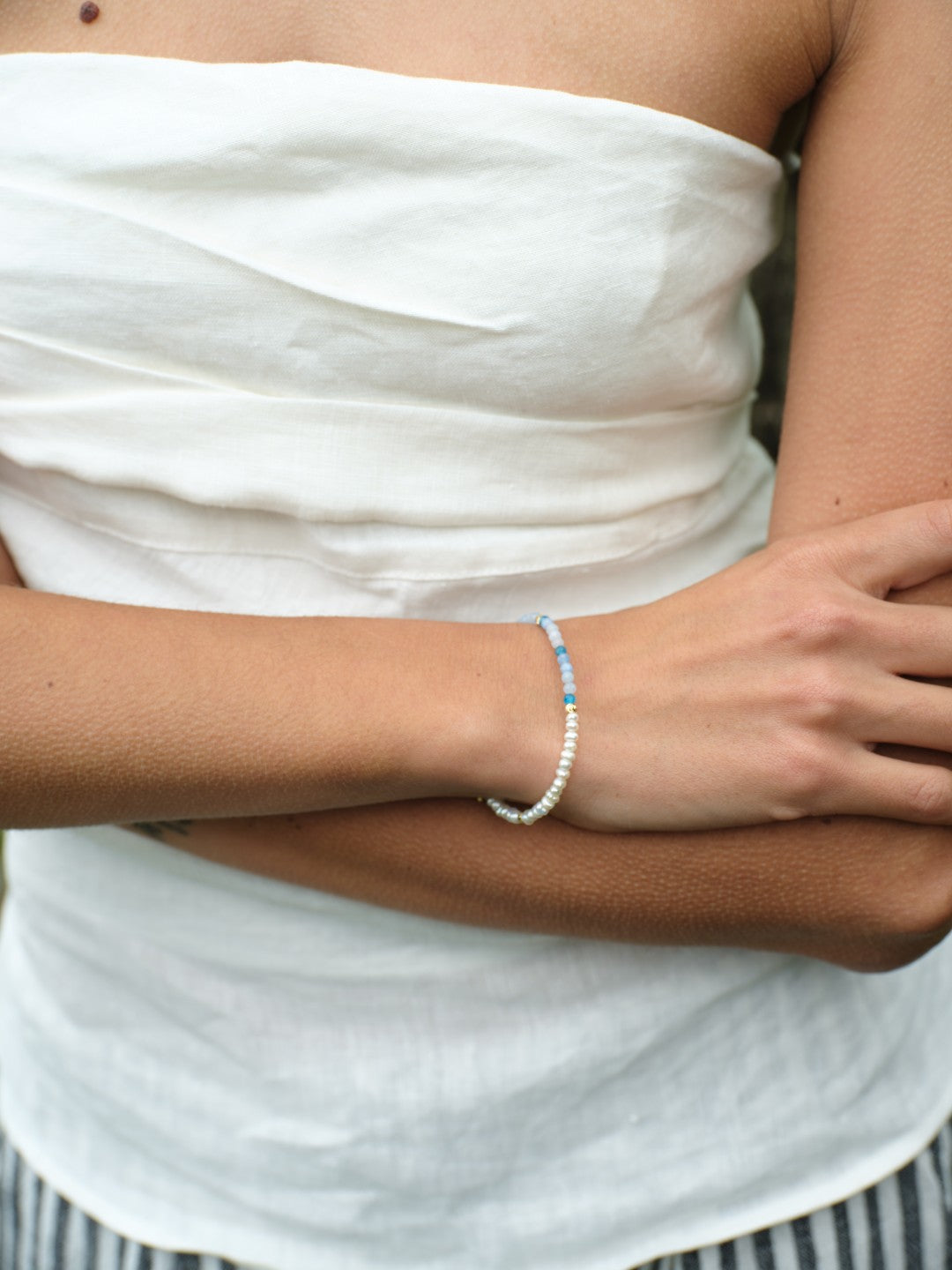 Tidal Stars Aquamarine Freshwater Pearl Bracelet gembea jewelry
