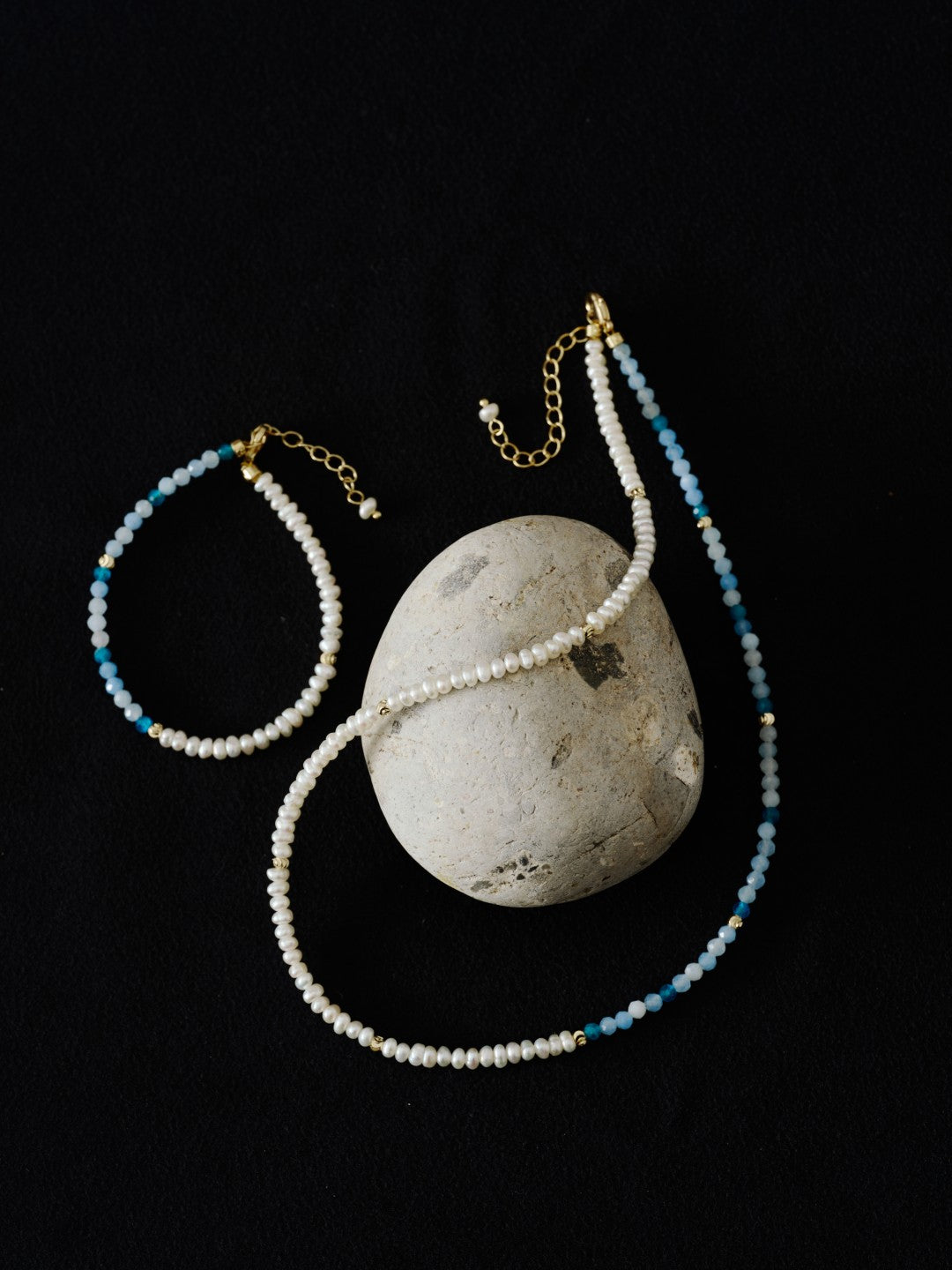 Tidal Stars Aquamarine Freshwater Pearl Necklace gembea jewelry