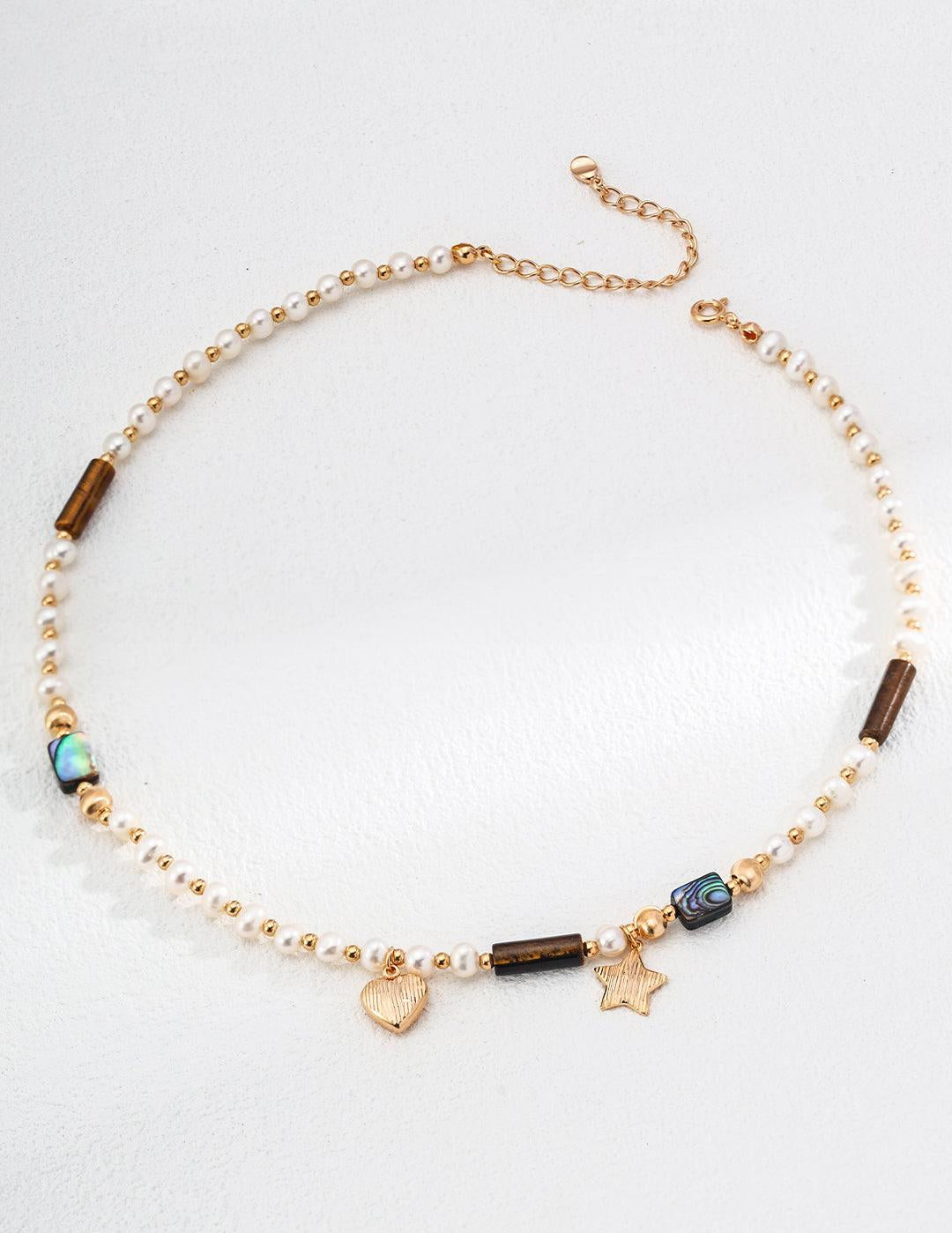 Tiger Eye Stone Abalone Shell Pearl Necklace - Gembea Jewelry