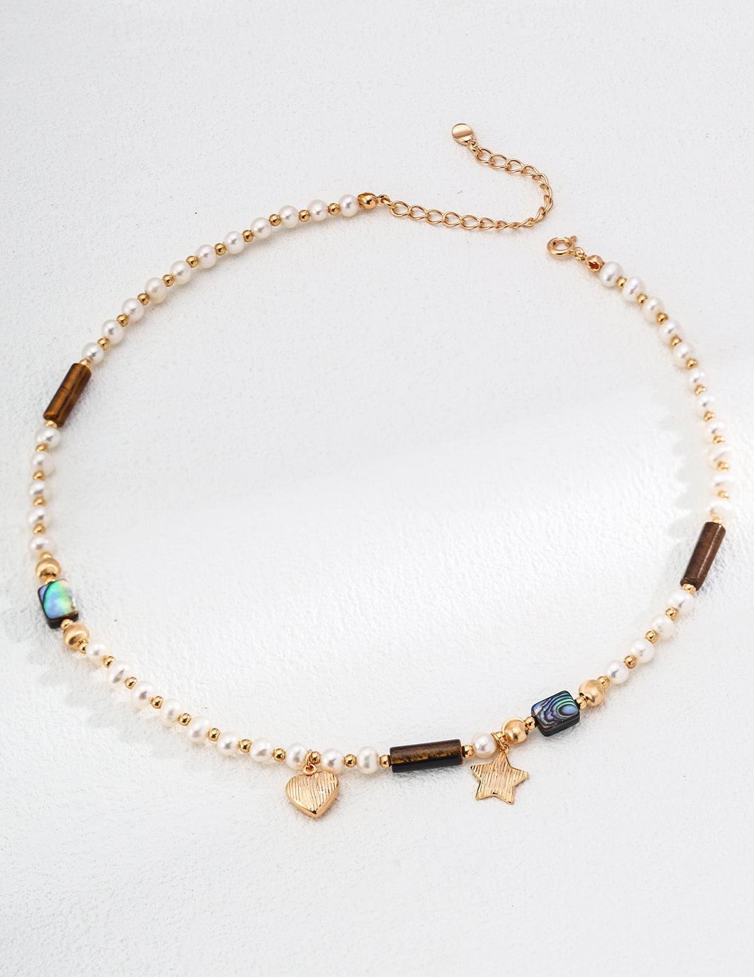 Tiger Eye Stone Abalone Shell Pearl Necklace - Gembea Jewelry