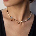 Tiger Eye Stone Abalone Shell Pearl Necklace Gembea Jewelry