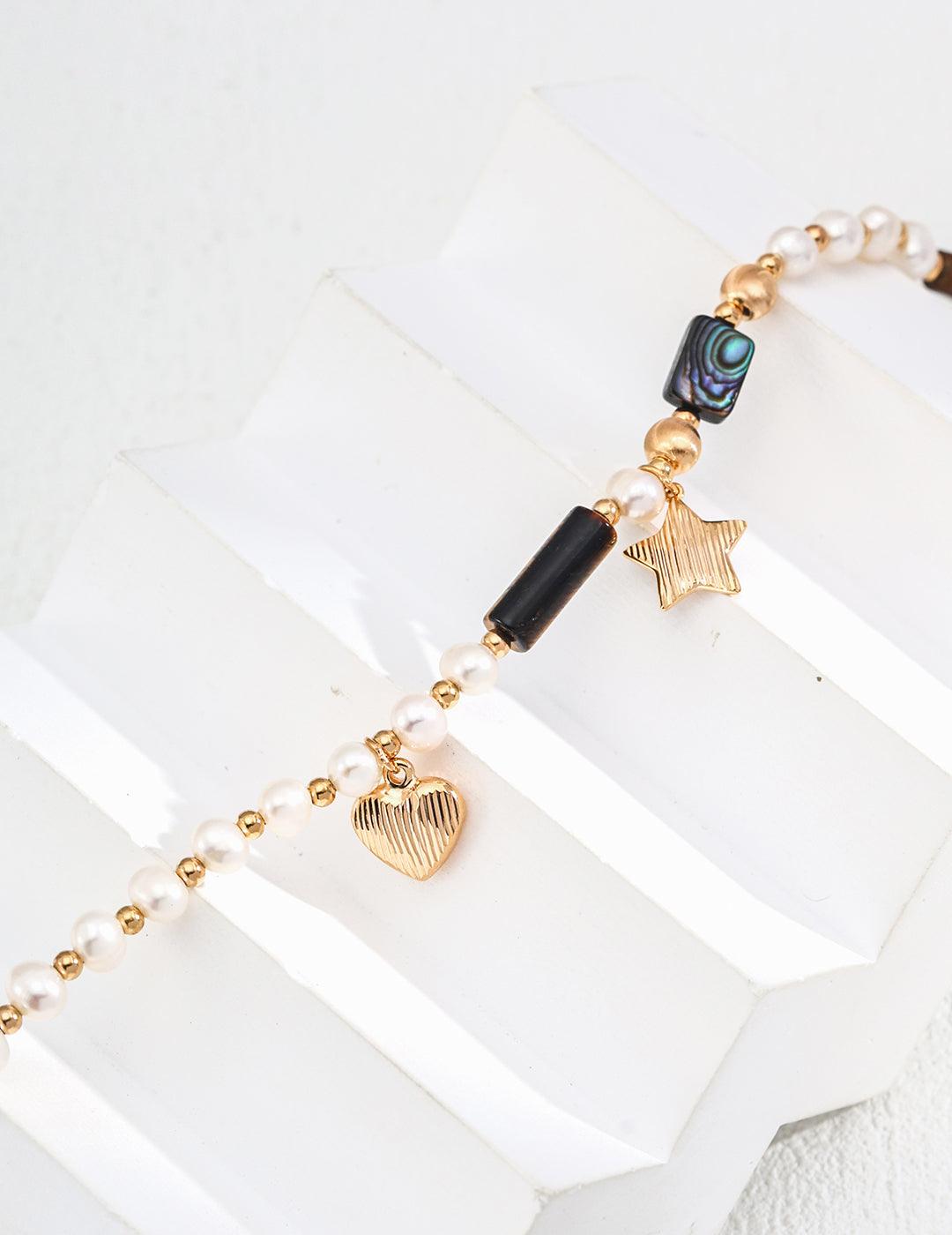 Tiger Eye Stone Abalone Shell Pearl Necklace - Gembea Jewelry