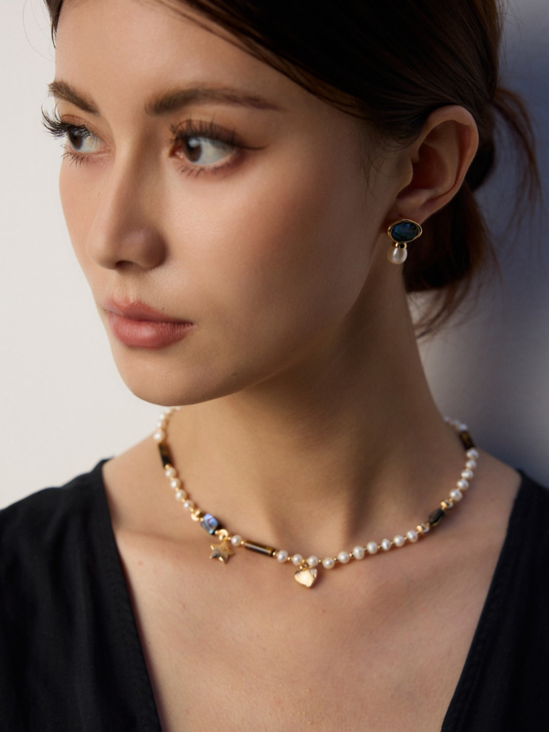 Tiger Eye Stone Abalone Shell Pearl Necklace Gembea Jewelry