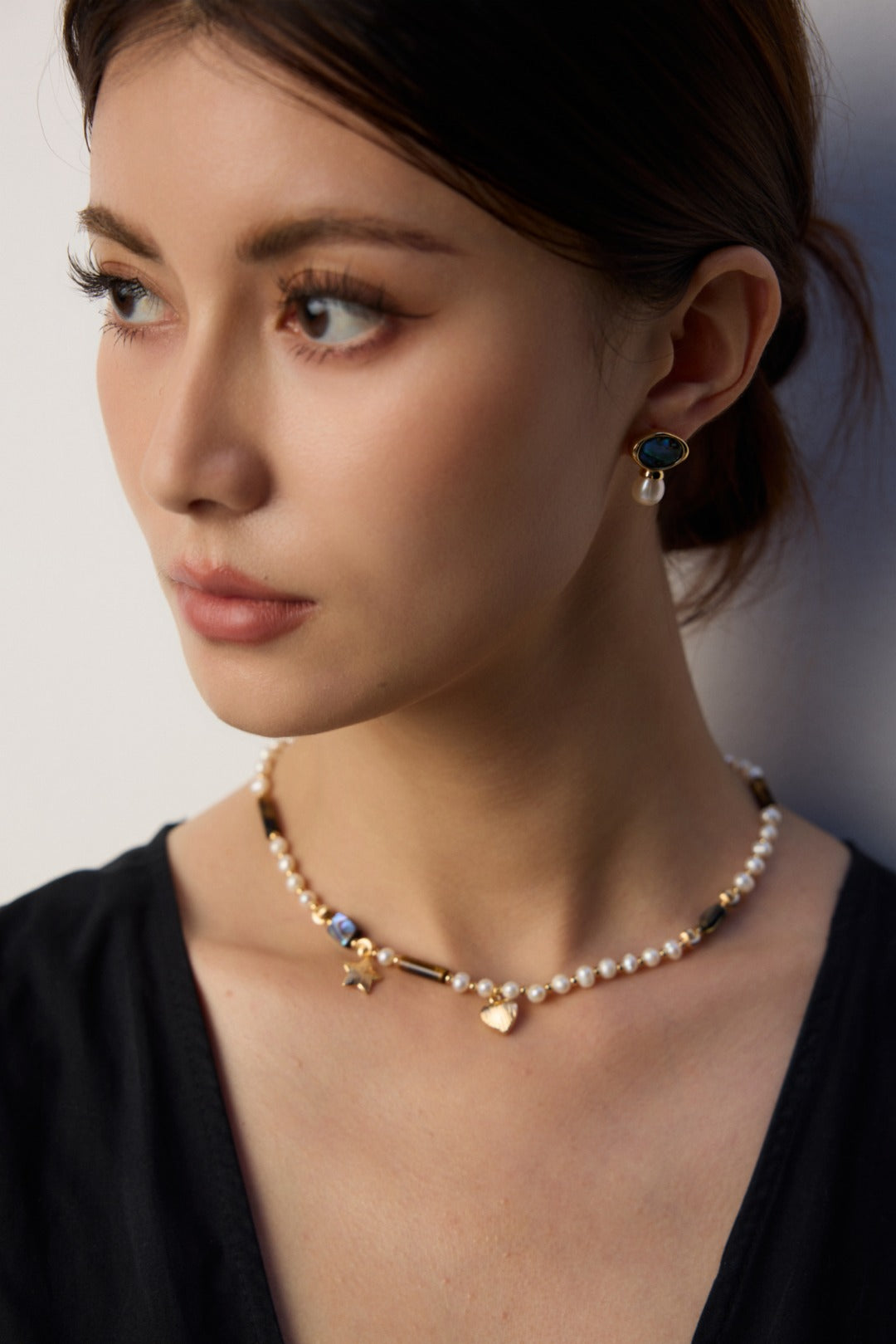 Tiger Eye Stone Abalone Shell Pearl Necklace Gembea Jewelry