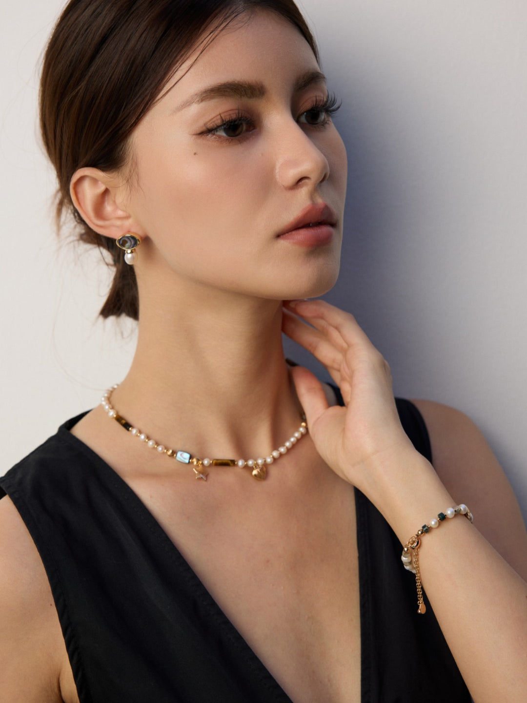 Tiger Eye Stone Abalone Shell Pearl Necklace Gembea Jewelry