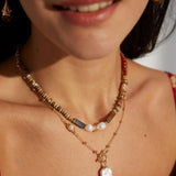 Tiger Eye Stone Red Stone Beaded Pearl Necklace - Gembea Jewelry