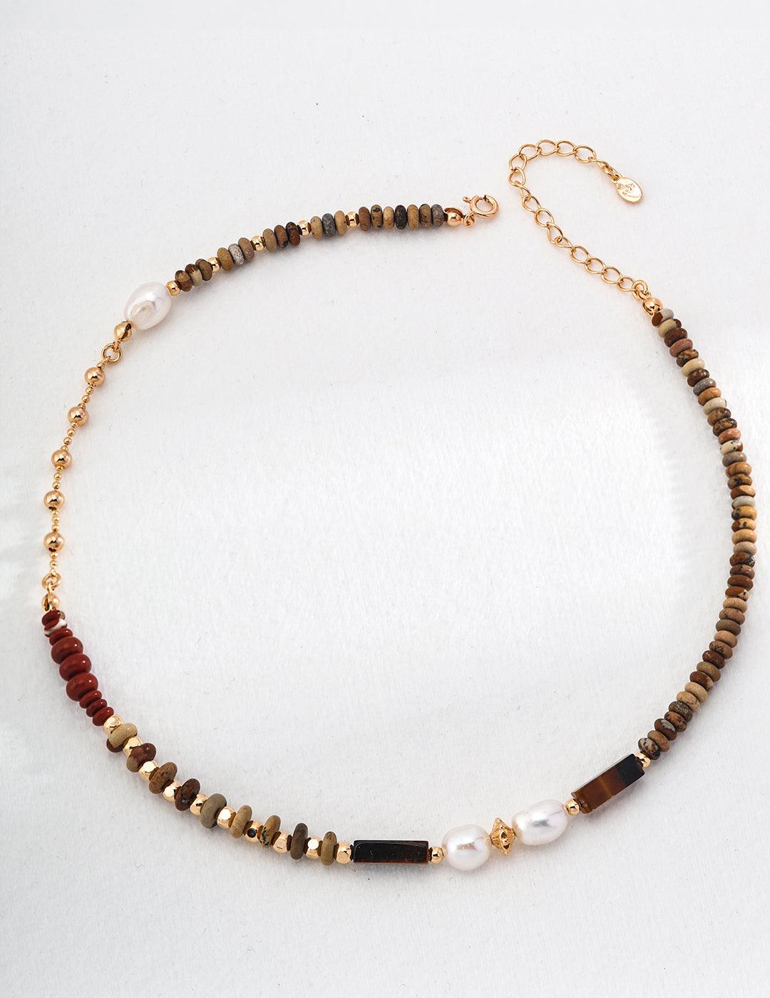 Tiger Eye Stone Red Stone Beaded Pearl Necklace - Gembea Jewelry