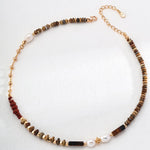 Tiger Eye Stone Red Stone Beaded Pearl Necklace - Gembea Jewelry