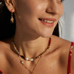Tiger Eye Stone Red Stone Beaded Pearl Necklace - Gembea Jewelry