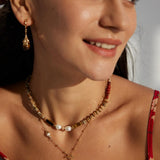 Tiger Eye Stone Red Stone Beaded Pearl Necklace - Gembea Jewelry