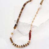 Tiger Eye Stone Red Stone Beaded Pearl Necklace - Gembea Jewelry