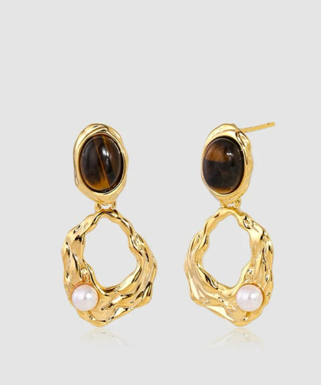Tiger Eye Stone Pearl Earrings gembea jewelry