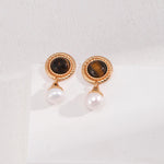 Tiger Eye Gemstone Pearl Pendant Earrings - Gembea Jewelry