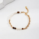 Tiger's Eye Gold Chain Pearl Bracelet - Gembea Jewelry