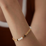 Tiger's Eye Gold Chain Pearl Bracelet - Gembea Jewelry