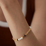 Tiger's Eye Gold Chain Pearl Bracelet - Gembea Jewelry