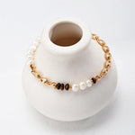 Tiger's Eye Gold Chain Pearl Bracelet - Gembea Jewelry