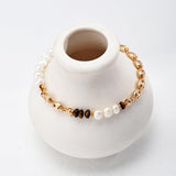 Tiger's Eye Gold Chain Pearl Bracelet - Gembea Jewelry