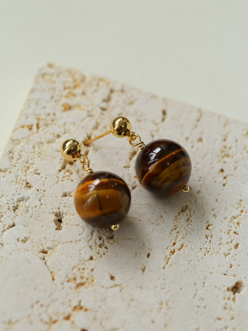 Tiger's Eye Stone Drop Earrings-Gembea Jewelry