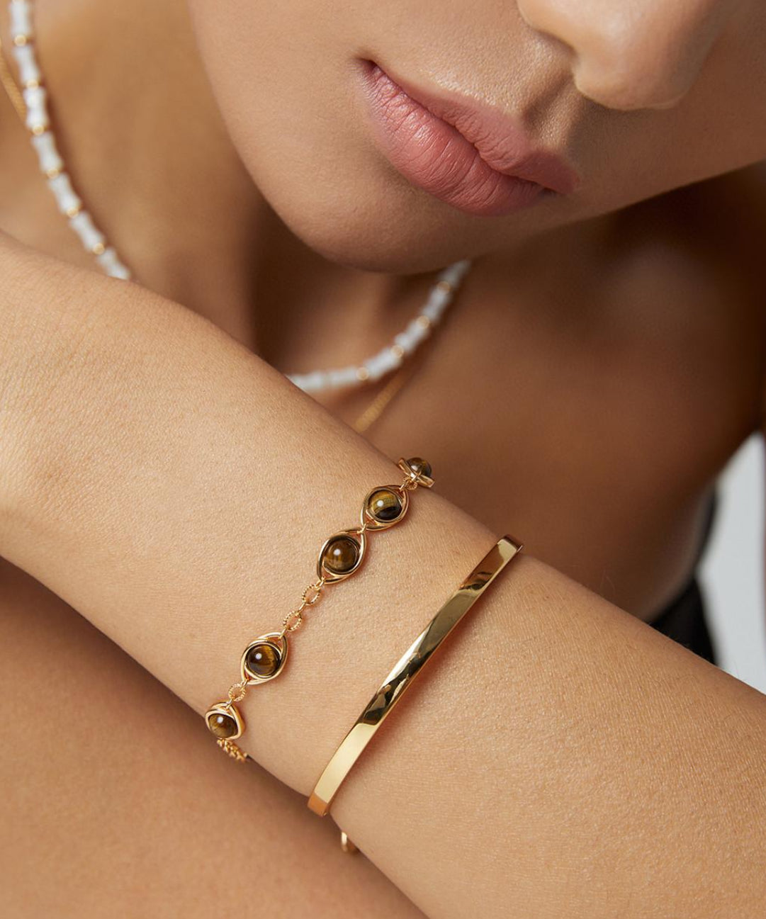 Tiger's Eye Stone Gold Bracelet-Gembea Jewelry