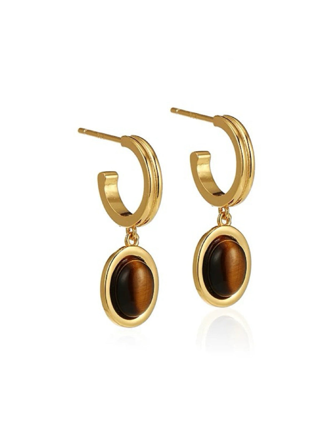 Tiger's Eye Stone Hoop Drop Earrings gembea jewelry
