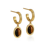 Tiger's Eye Stone Hoop Drop Earrings gembea jewelry